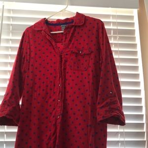 Long sleeve button up dress.